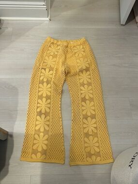 Sandro Yellow Crochet Elastic Waist Pants